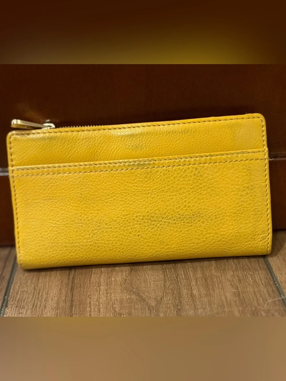 Michael Kors Yellow Leather Zip-Around Wallet with Gold Plaque